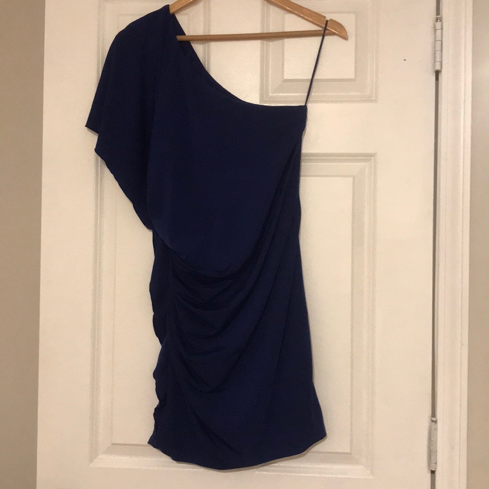One shoulder navy dress